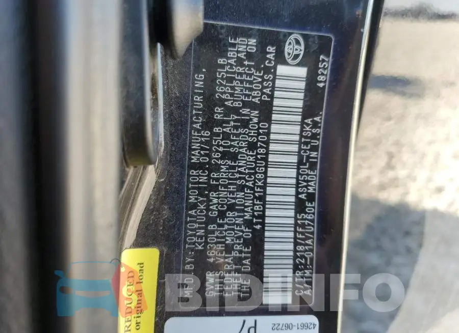 4T1BF1FK8GU187010 Photo# 13
