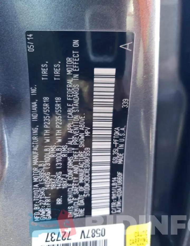 5TDDK3DCXES087959 Photo# 13