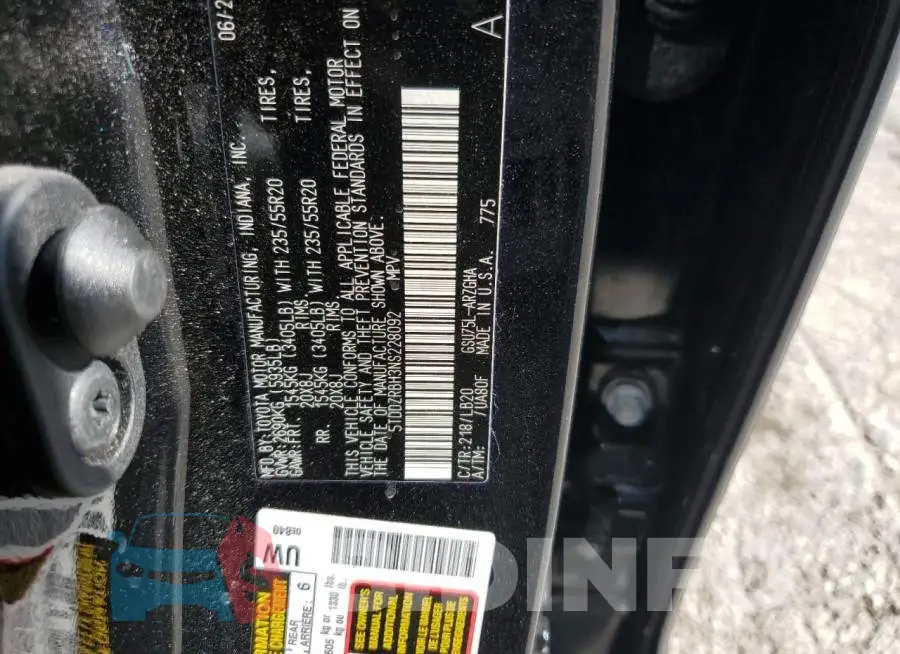 5TDDZRBH3NS228092 Photo# 13