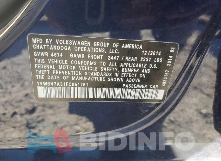 1VWBV7A31FC051751 Photo# 13