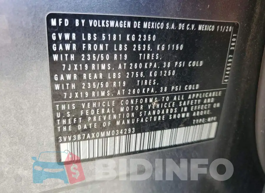 3VV3B7AX0MM034293 Photo# 14