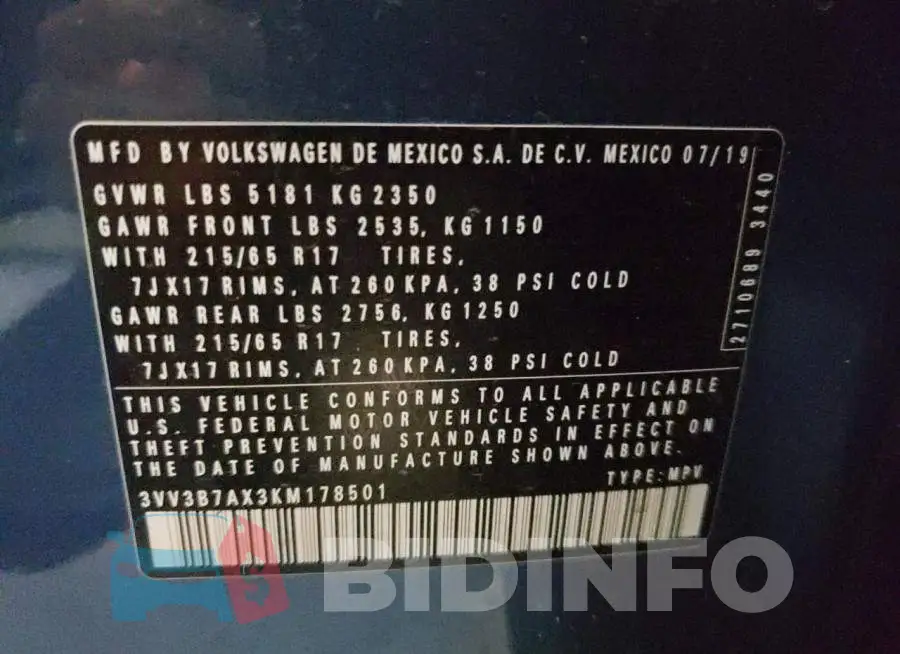 3VV3B7AX3KM178501 Photo# 12