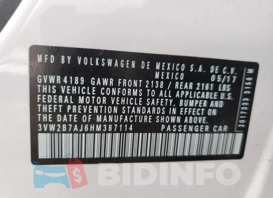 3VW2B7AJ6HM387114 Photo# 12