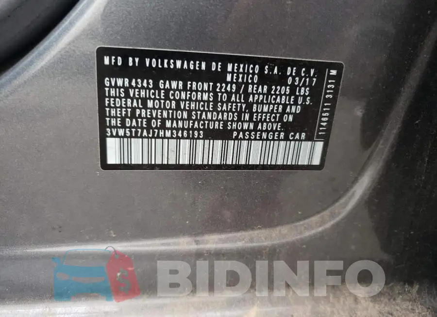 3VW5T7AJ7HM346193 Photo# 12