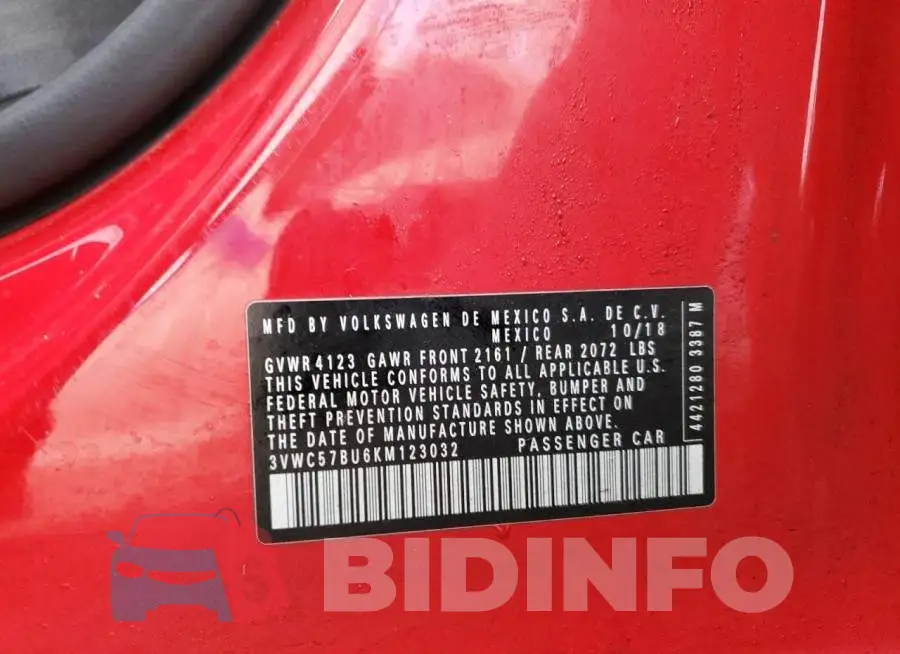 3VWC57BU6KM123032 Photo# 12
