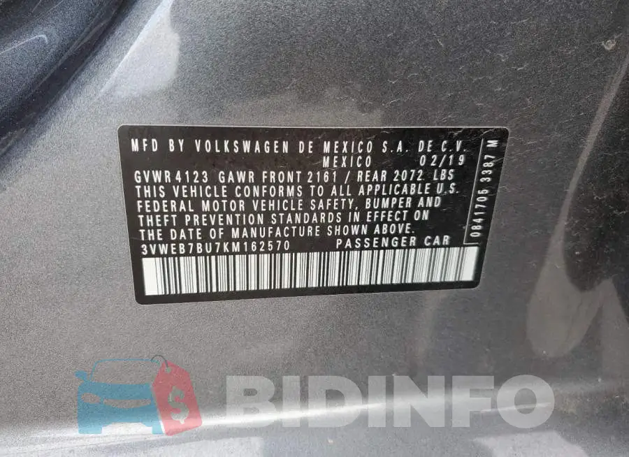 3VWEB7BU7KM162570 Photo# 12