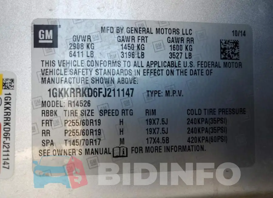 1GKKRRKD6FJ211147 Photo# 13