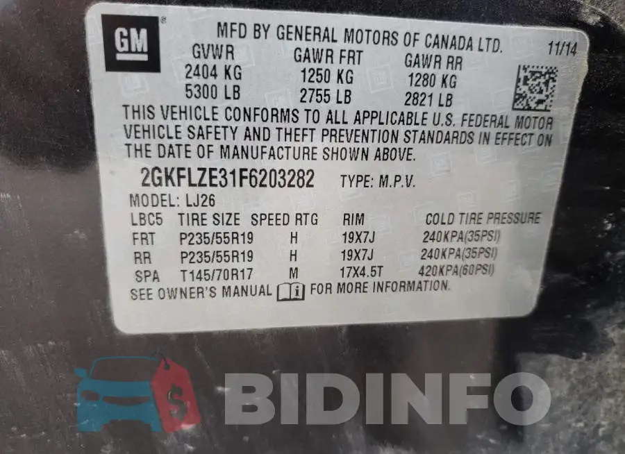 2GKFLZE31F6203282 Photo# 13