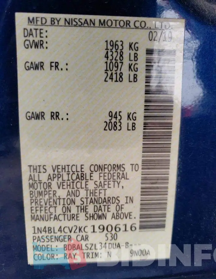 1N4BL4CV2KC190616 Photo# 12