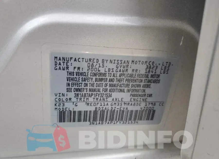 3N1AB7AP1FY321534 Photo# 12