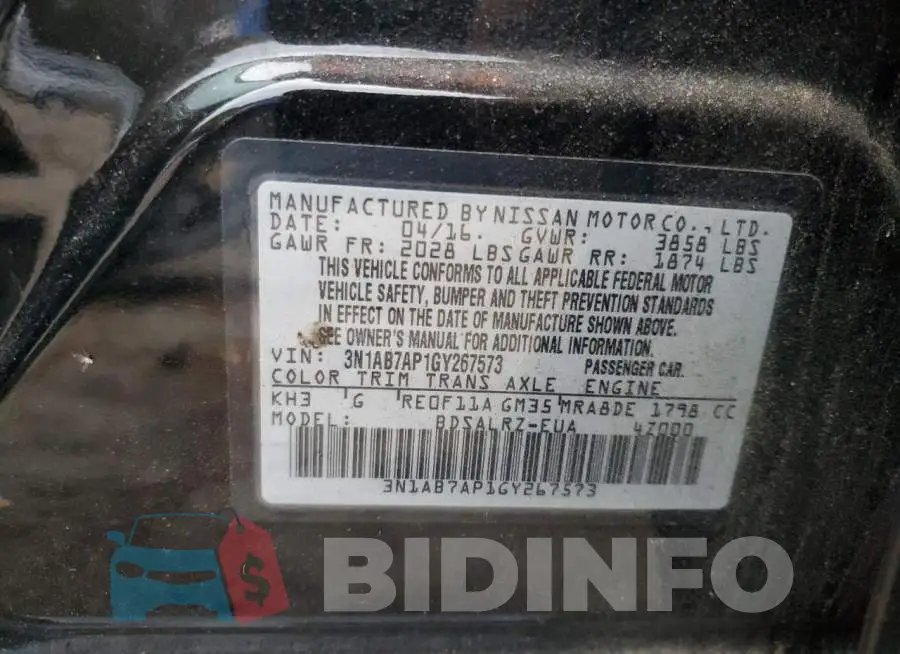 3N1AB7AP1GY267573 Photo# 13