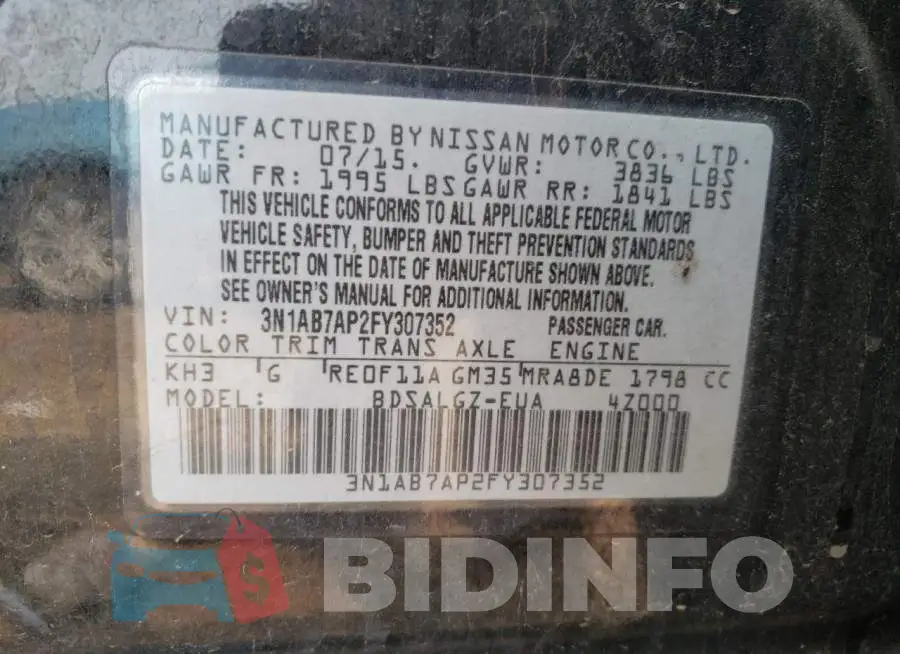 3N1AB7AP2FY307352 Photo# 12