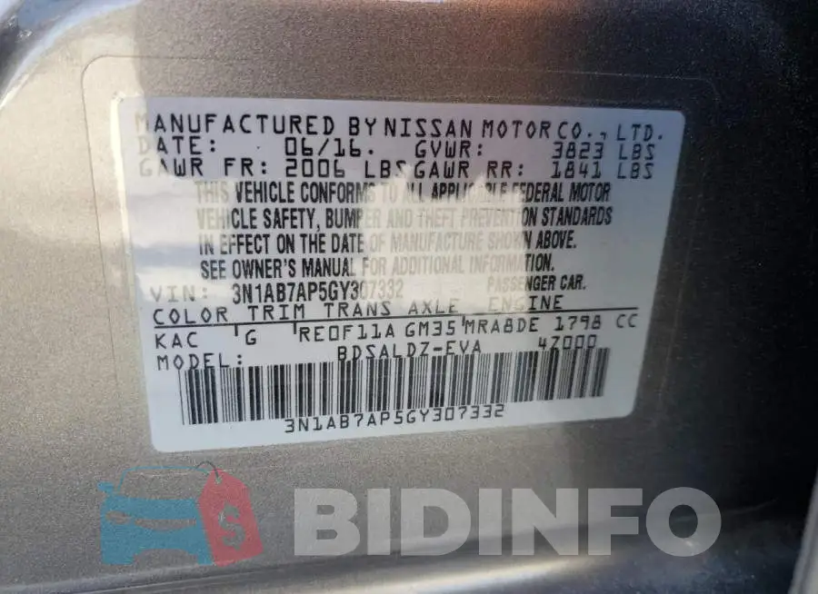 3N1AB7AP5GY307332 Photo# 12