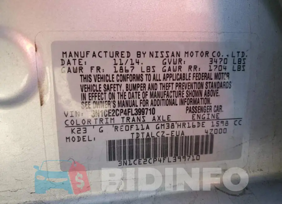 3N1CE2CP4FL399710 Photo# 12