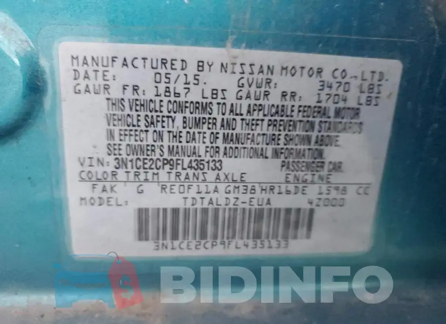 3N1CE2CP9FL435133 Photo# 12