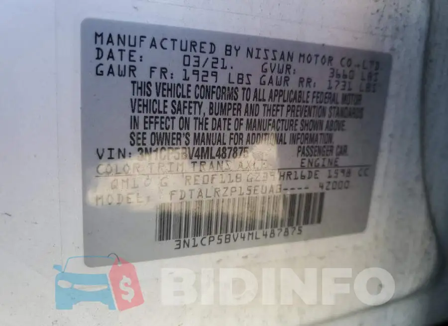 3N1CP5BV4ML487875 Photo# 12