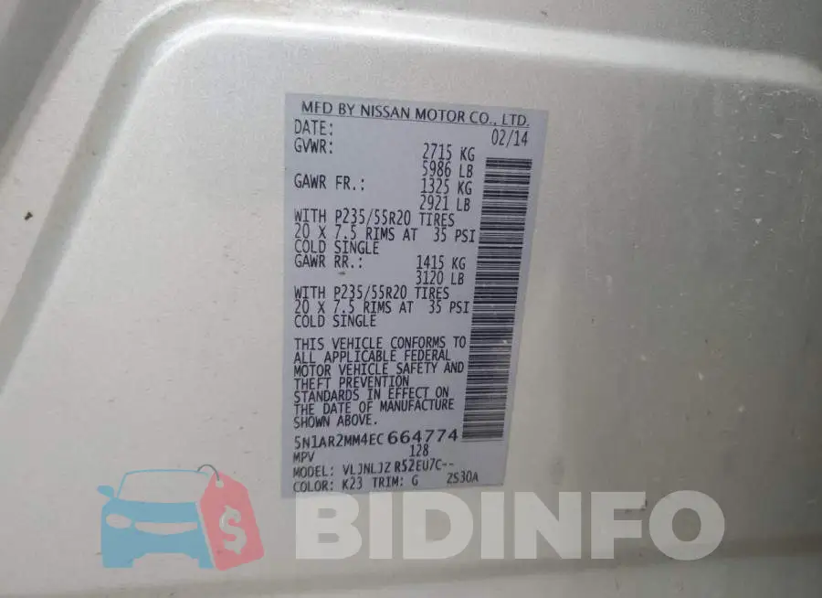 5N1AR2MM4EC664774 Photo# 12