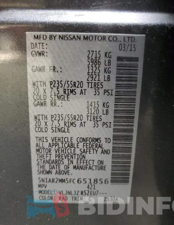 5N1AR2MM5FC651856 Photo# 13