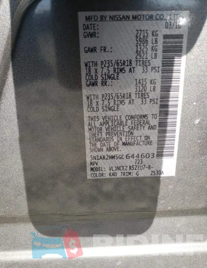 5N1AR2MM5GC644603 Photo# 14