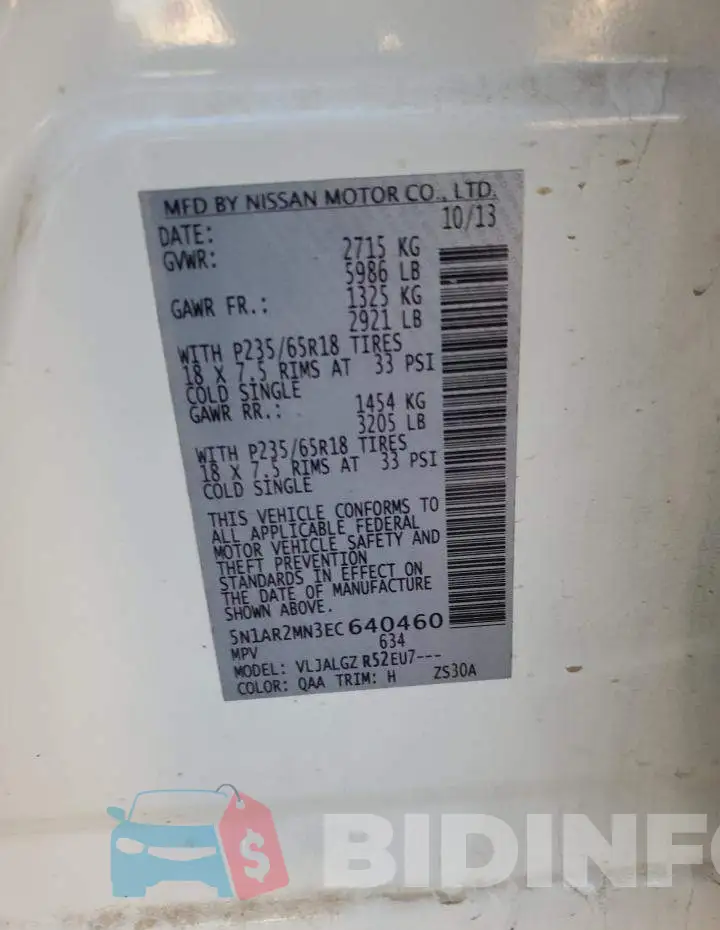 5N1AR2MN3EC640460 Photo# 13