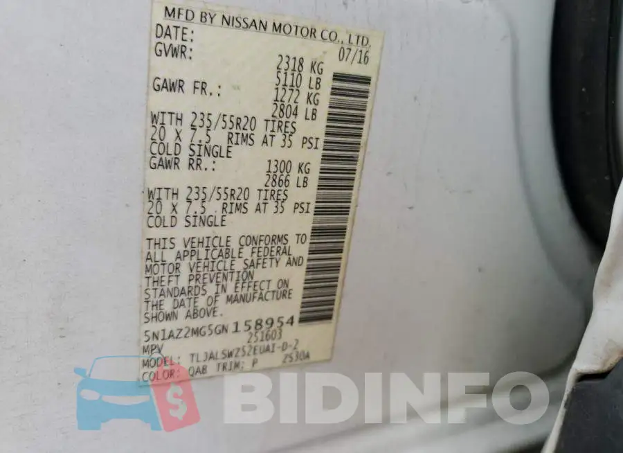 5N1AZ2MG5GN158954 Photo# 13