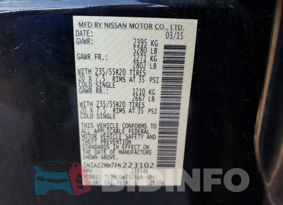 5N1AZ2MH7FN223102 Photo# 13