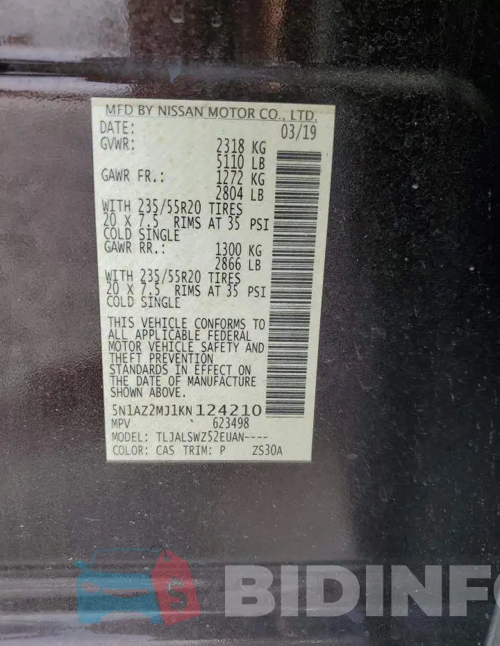 5N1AZ2MJ1KN124210 Photo# 12