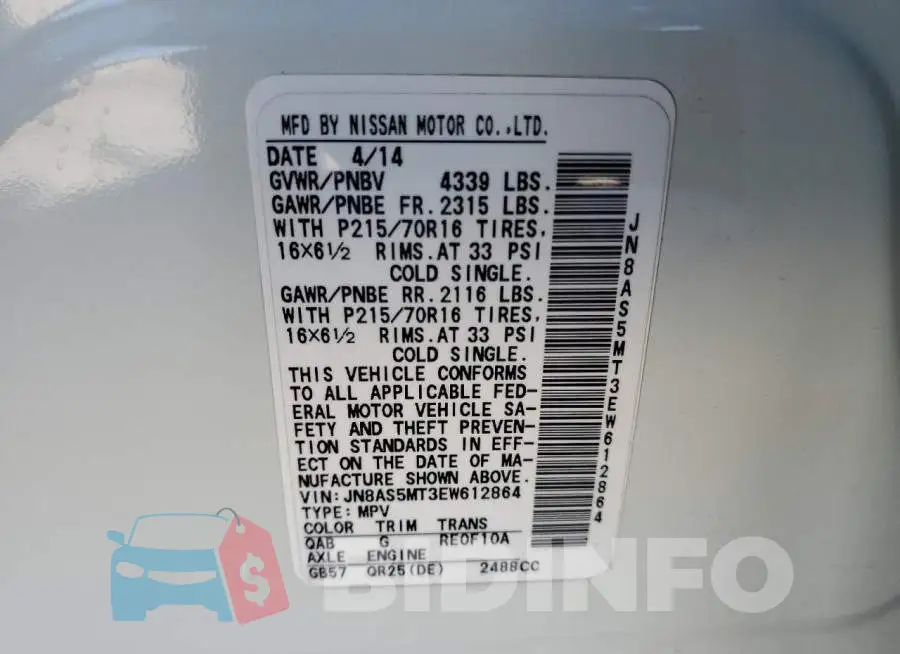 JN8AS5MT3EW612864 Photo# 13