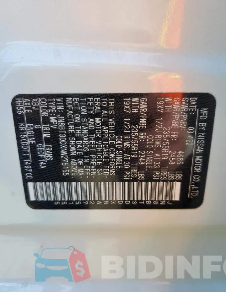 JN8BT3DDXNW275155 Photo# 13