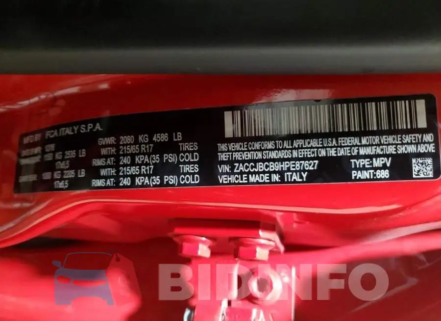 ZACCJBCB9HPE87627 Photo# 14