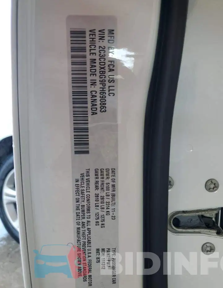 2C3CDXBG9PH690863 Photo# 12