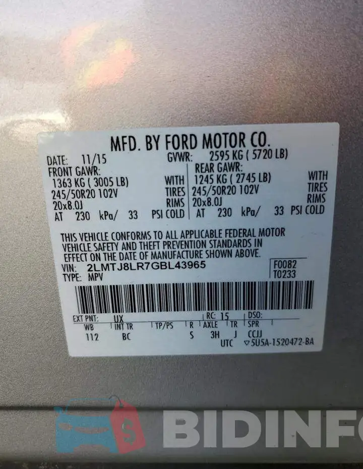 2LMTJ8LR7GBL43965 Photo# 12