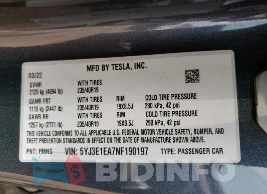 5YJ3E1EA7NF190197 Photo# 12