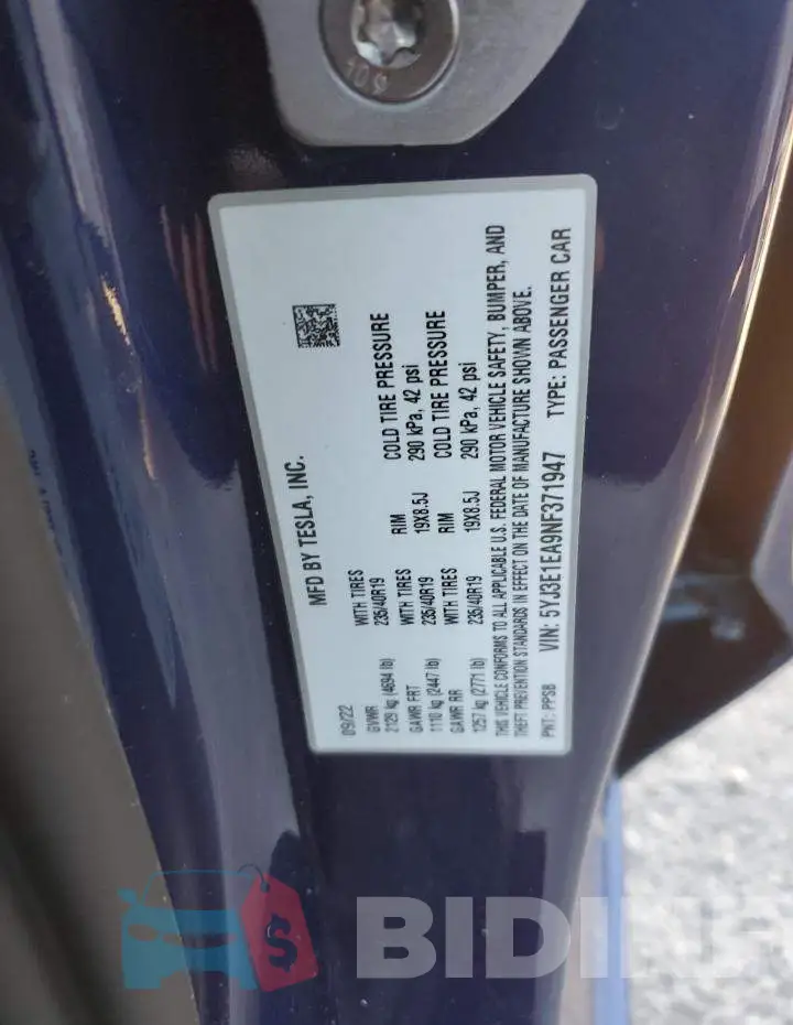 5YJ3E1EA9NF371947 Photo# 12