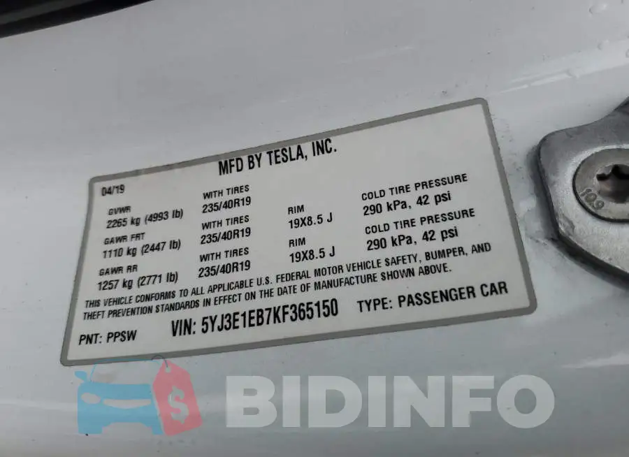 5YJ3E1EB7KF365150 Photo# 12