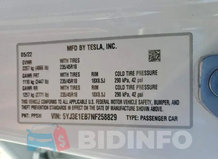 5YJ3E1EB7NF258829 Photo# 12