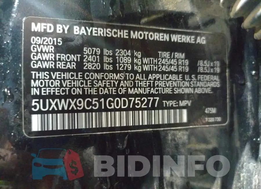 5UXWX9C51G0D75277 Photo# 13