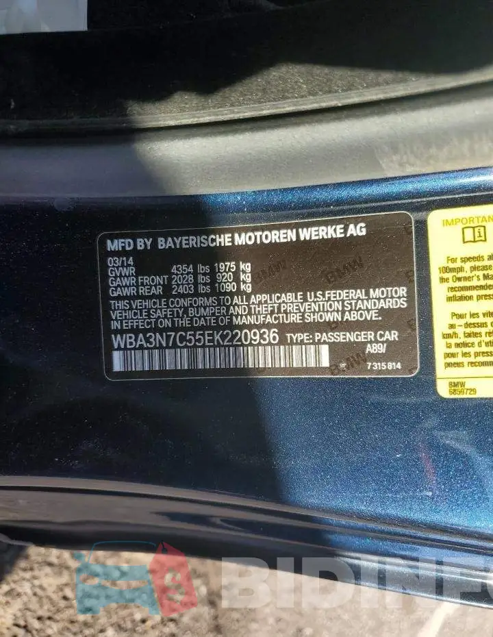 WBA3N7C55EK220936 Photo# 13