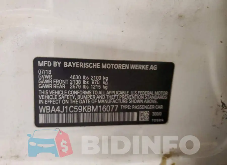 WBA4J1C59KBM16077 Photo# 12