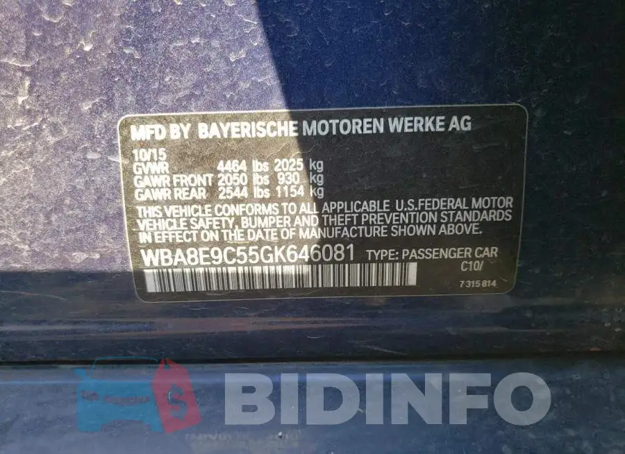 WBA8E9C55GK646081 Photo# 12