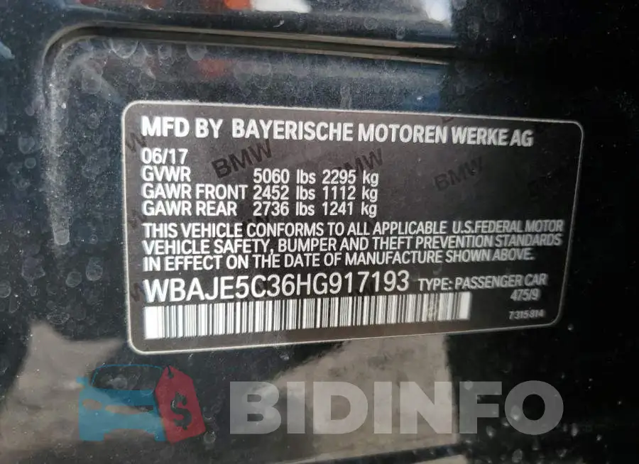 WBAJE5C36HG917193 Photo# 12