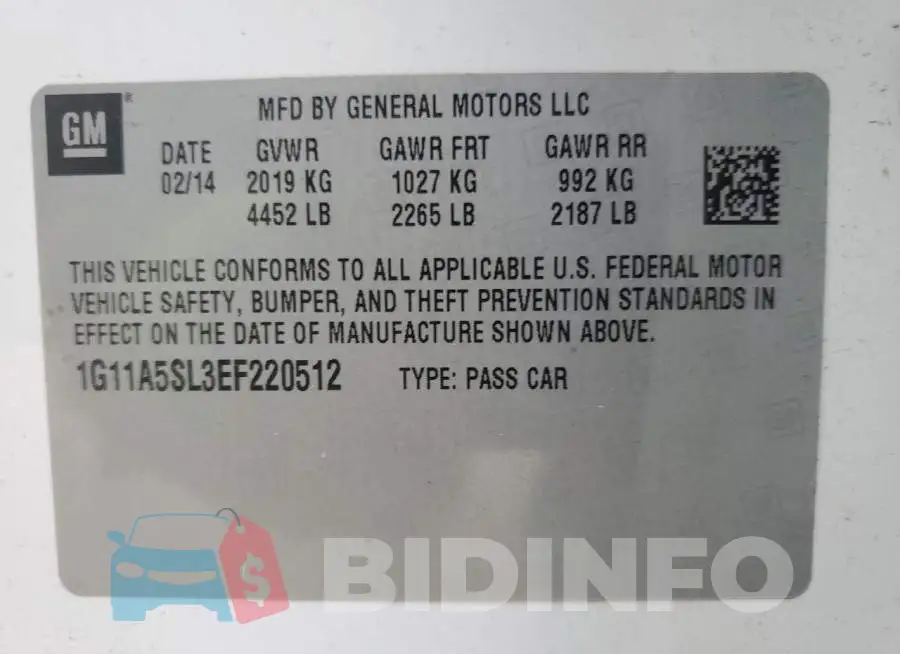 1G11A5SL3EF220512 Photo# 12