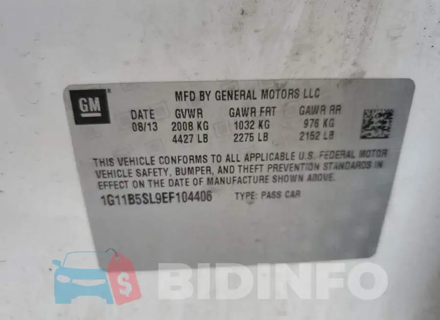 1G11B5SL9EF104406 Photo# 12