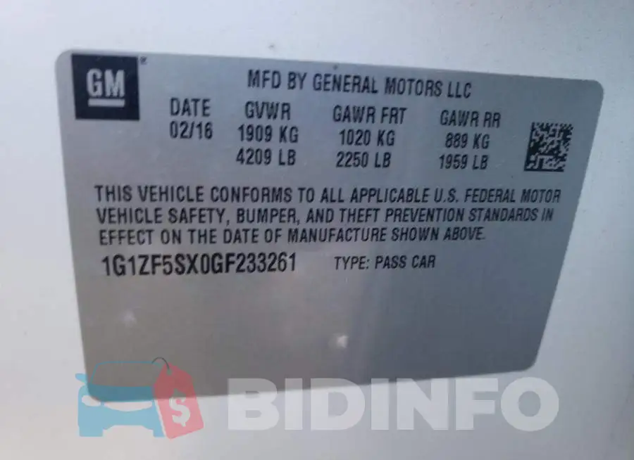 1G1ZF5SX0GF233261 Photo# 12