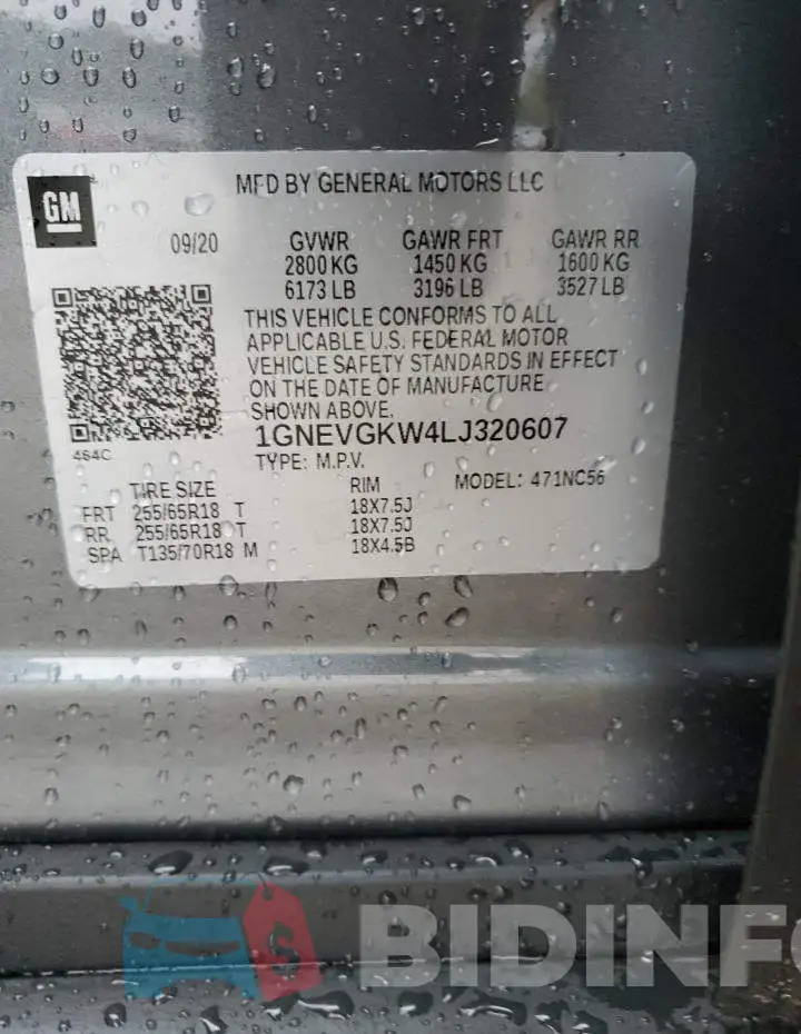 1GNEVGKW4LJ320607 Photo# 14
