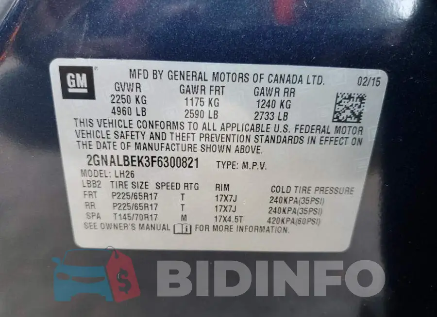 2GNALBEK3F6300821 Photo# 14