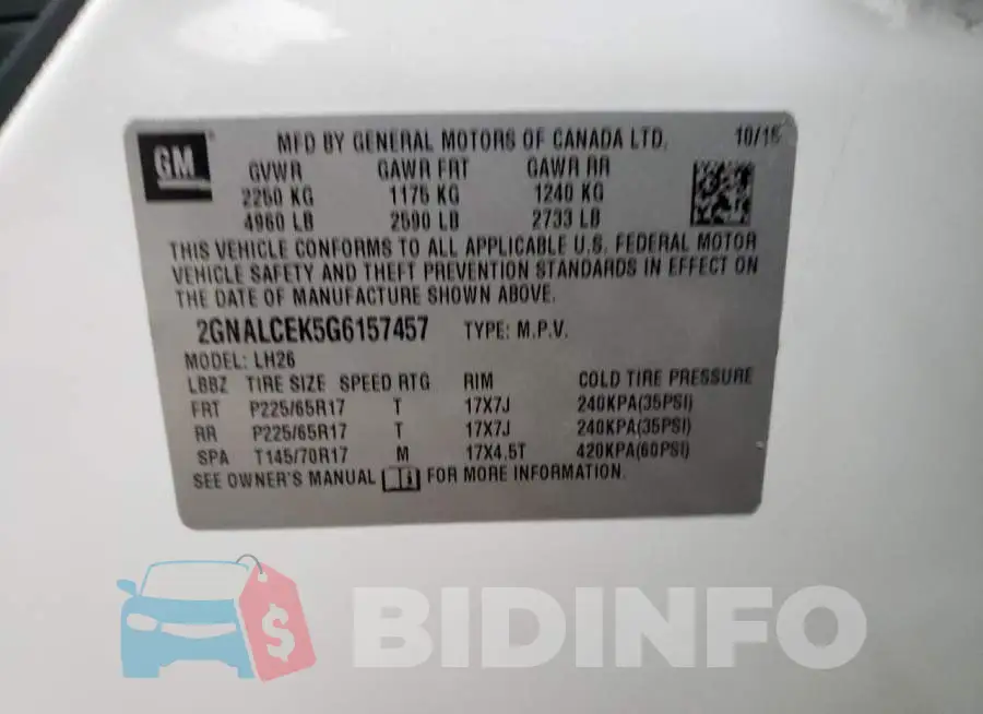 2GNALCEK5G6157457 Photo# 13