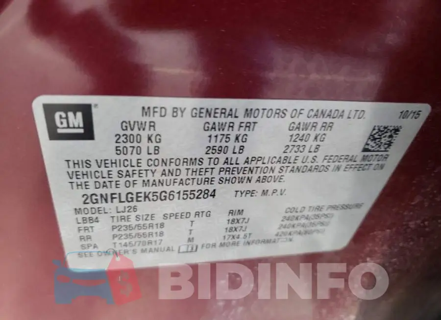 2GNFLGEK5G6155284 Photo# 12