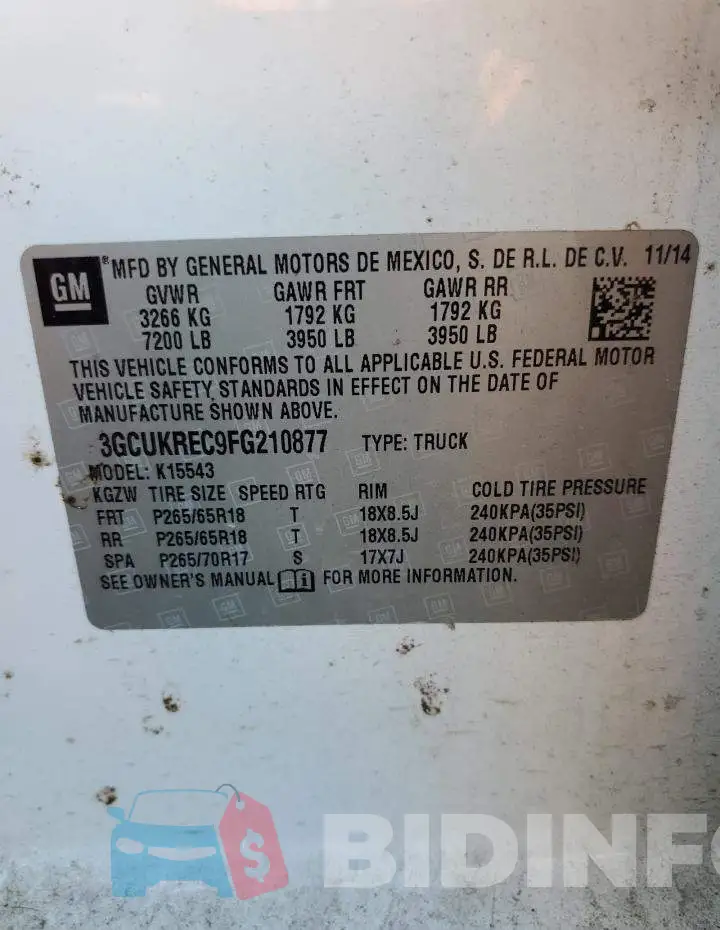 3GCUKREC9FG210877 Photo# 13
