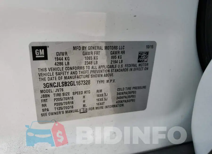 3GNCJLSB2GL167328 Photo# 14